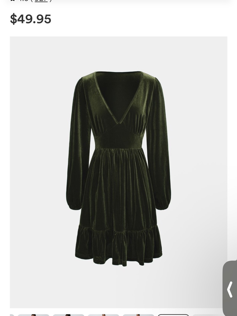 Halara Olive Green Velvet Long-Sleeve V-Neck Dress - Picture 3 of 5